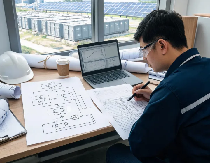 Engineer reviewing a battery storage project plan